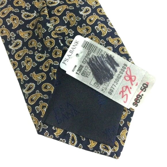 Jos A Bank Executive Collection Silk Mens Neck Tie Navy Blue Gold Paisley - Picture 4 of 4